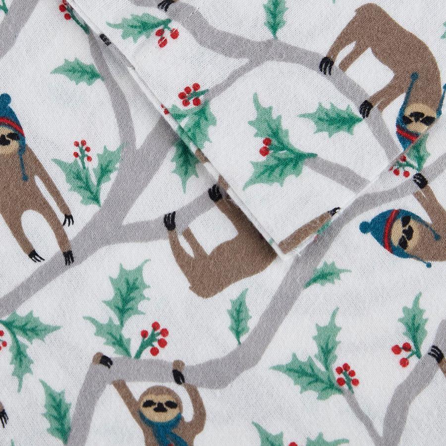 Cozy Twin Flannel 100% Cotton Print Sheet Set Multicolor Sloth Olliix.com