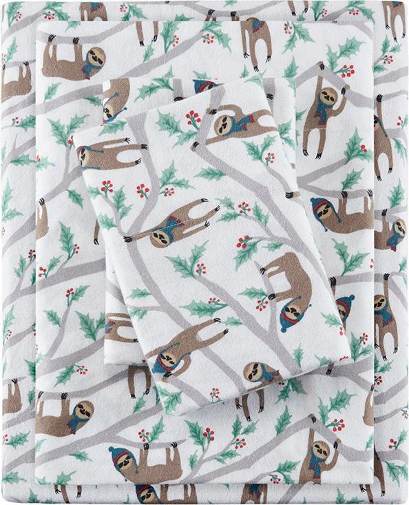 Cozy Twin Flannel 100% Cotton Print Sheet Set Multicolor Sloth Olliix.com