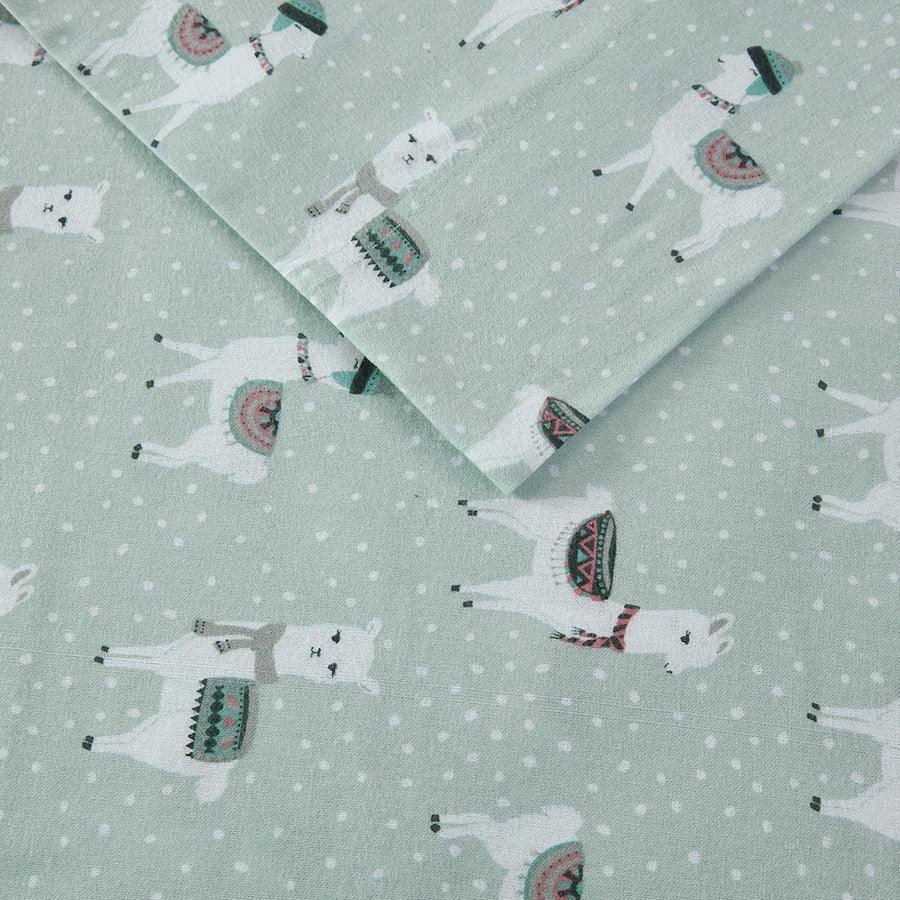 Cozy Twin XL Flannel 100% Cotton Print Sheet Set Seafoam Olliix.com