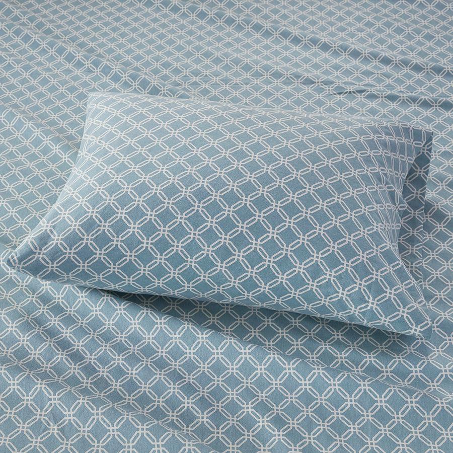 Cozy Twin XL Flannel Casual 100% Cotton Print Sheet Set Blue Olliix.com