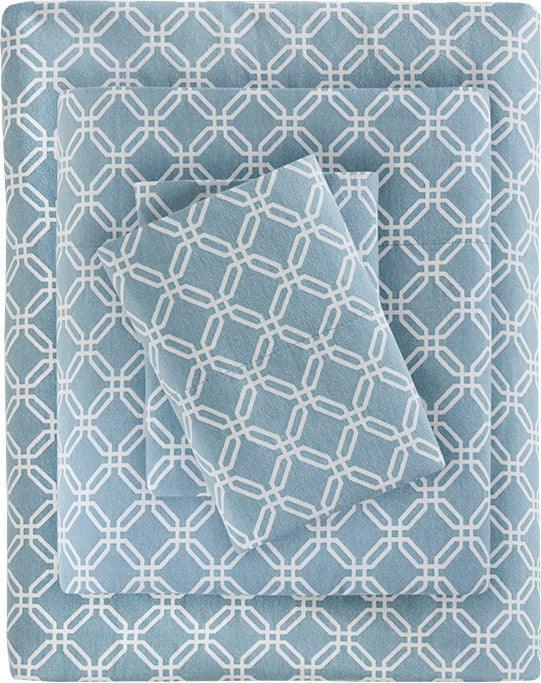 Cozy Twin XL Flannel Casual 100% Cotton Print Sheet Set Blue Olliix.com