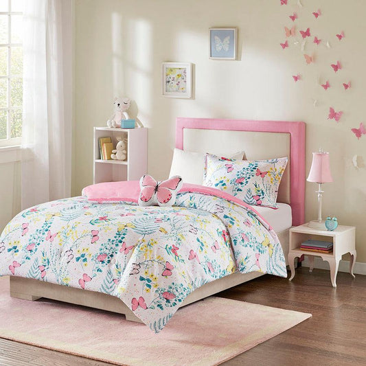 Cynthia Full Printed Butterfly Comforter Set Pink Olliix.com