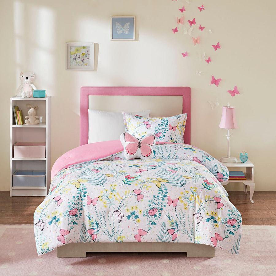 Cynthia Full Printed Butterfly Comforter Set Pink Olliix.com