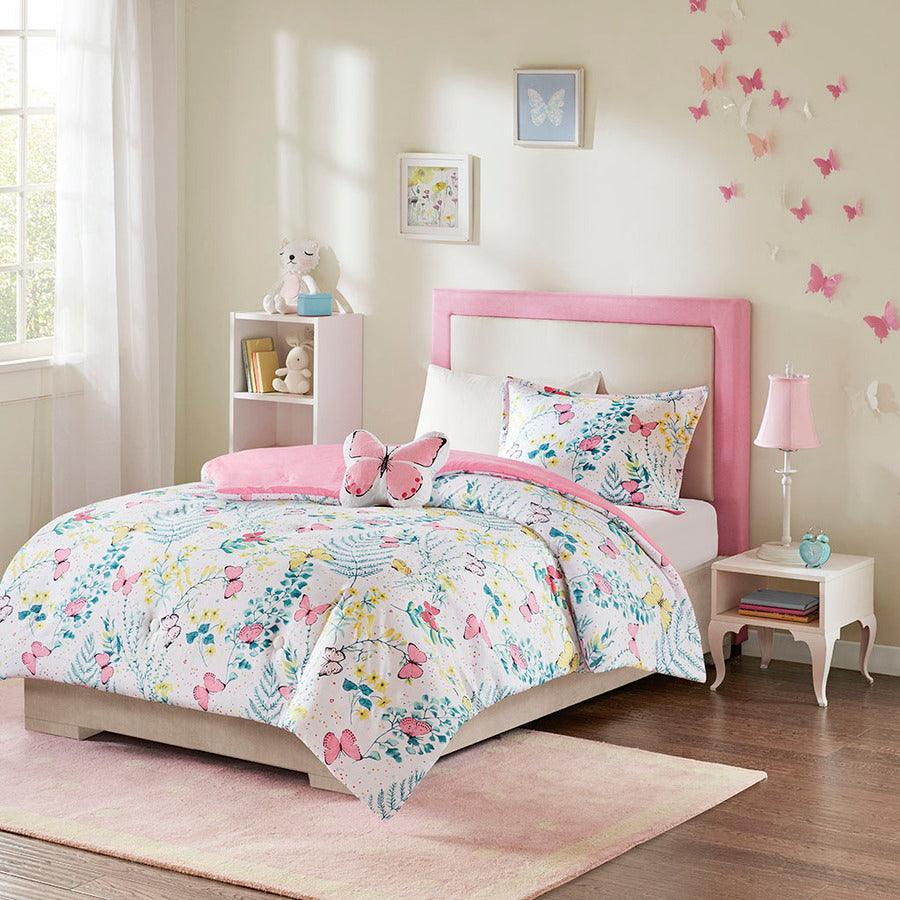 Cynthia Glam Printed Butterfly Comforter Set Pink Twin Olliix.com