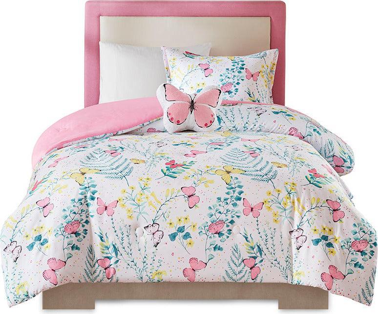 Cynthia Glam Printed Butterfly Comforter Set Pink Twin Olliix.com