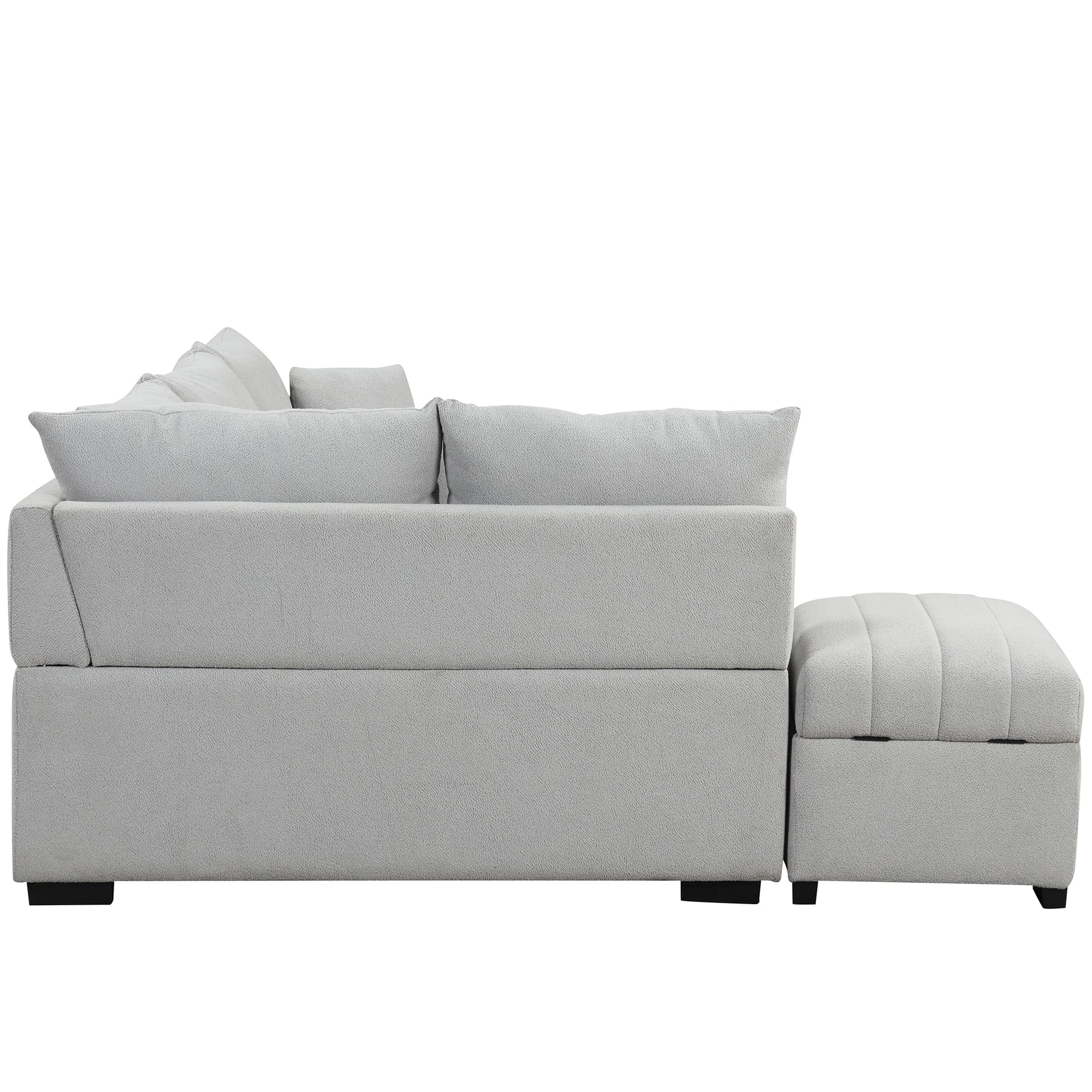 82.6" L-shaped Sectional Pull Out Sofa Bed Sleeper Sofa with Two USB Ports, Two Power Sockets and a Movable Storage Ottoman, Gray ***(FREE SHIPPING)*** House to Home Furnishings LLC