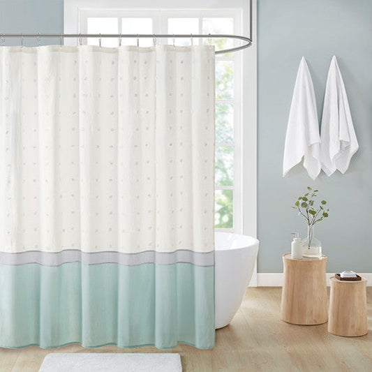 Cotton Jacquard Shower Curtain Seafoam Olliix.com