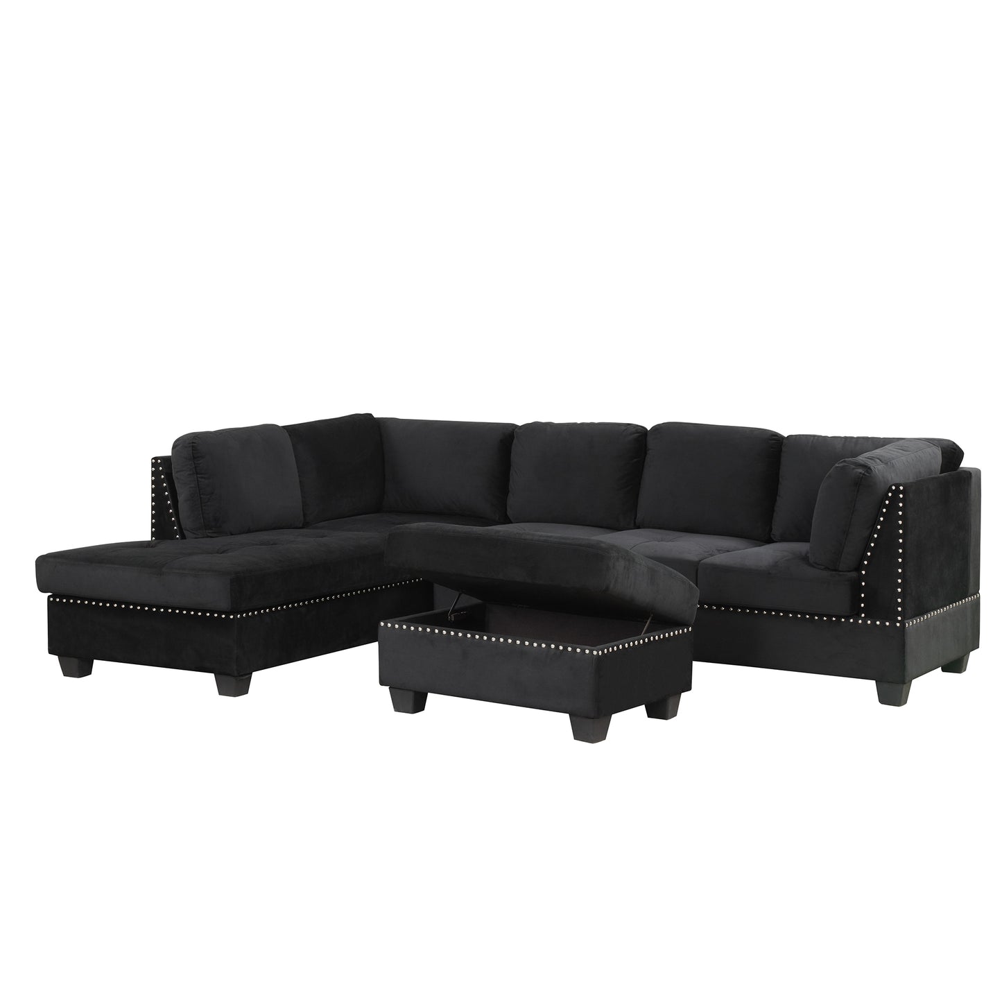 104.5" Reversible Sectional Sofa Space Saving with Storage Ottoman Rivet Ornament L-
shape Couch for Small or Large Space Dorm Apartment,Black(Old:SG000406AAA) House to Home Furnishings LLC