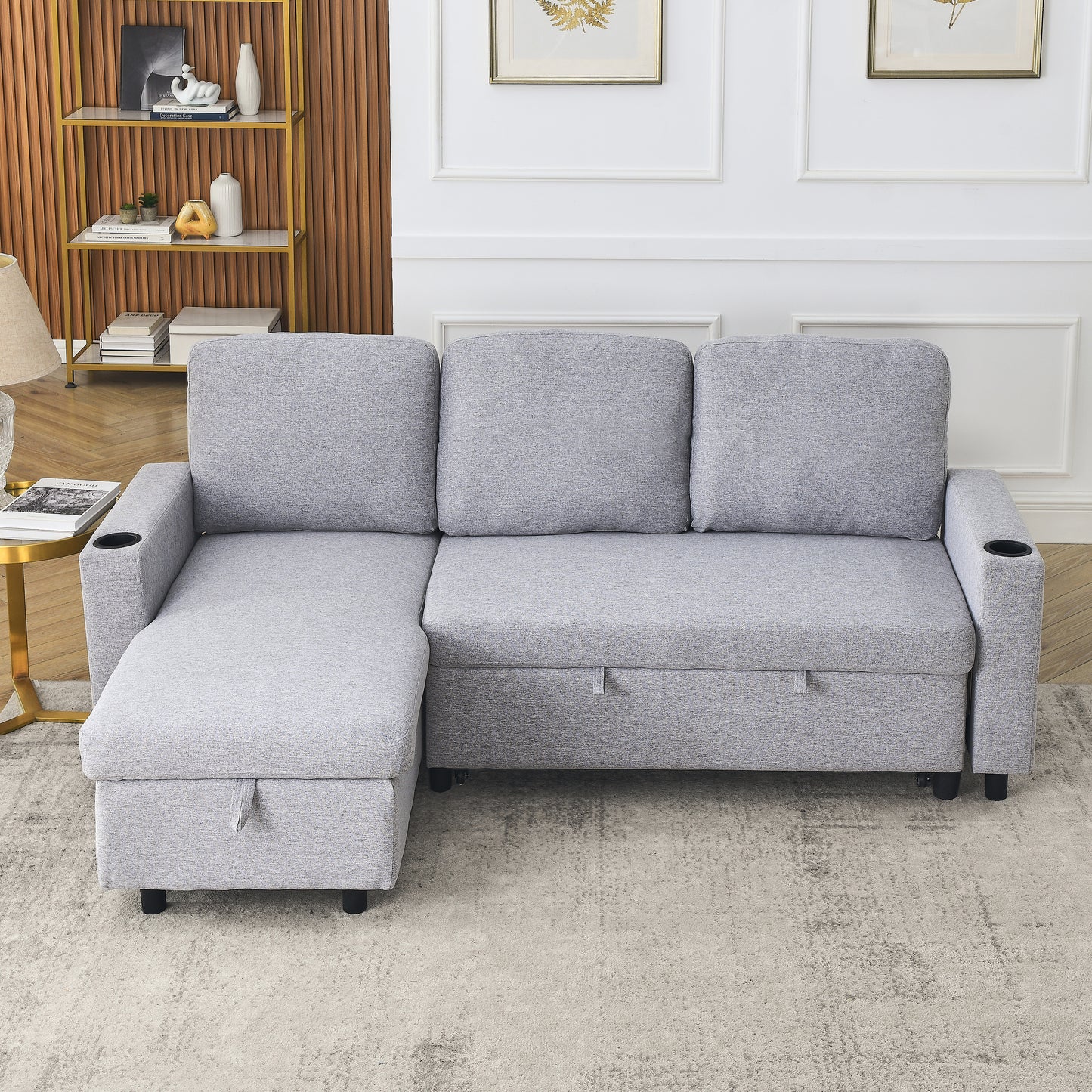 FX78.7"Comfortable Linen L-Shaped Combo Sofa Sofa Bed, Living Room Furniture Sets for Tight Spaces, Reversible Sleeper Combo Sofa with Pullout Bed,Reversible Sofa Bed for Living Room, Office, Apartmen House to Home Furnishings LLC