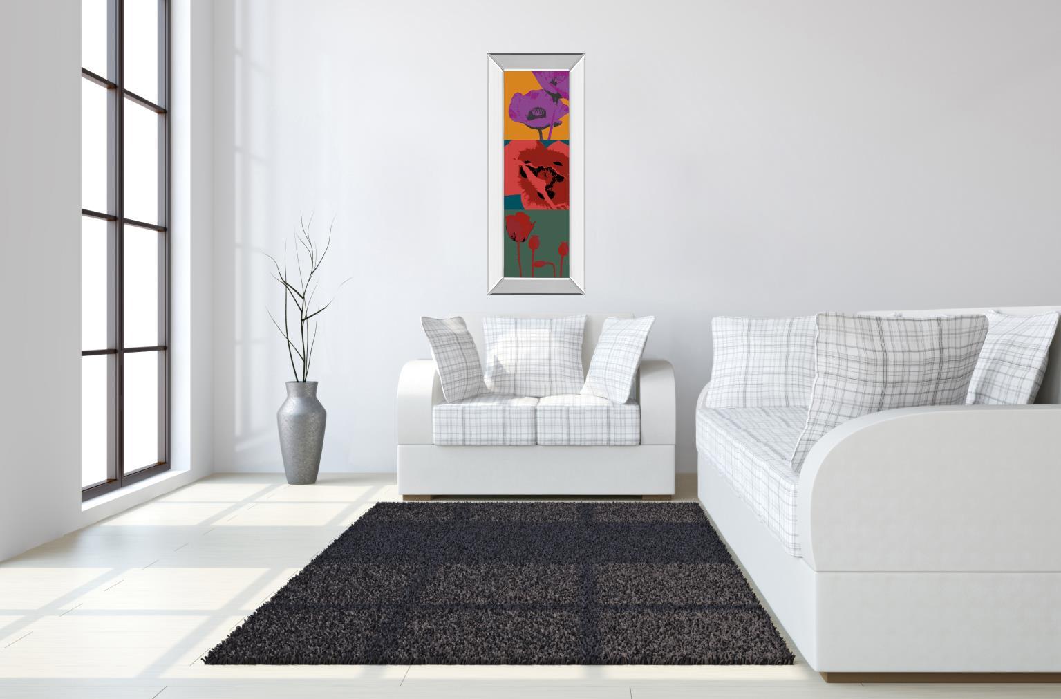 Pop Poppies By Li-legger - Mirrored Frame Real Glass - Blue Classy Art