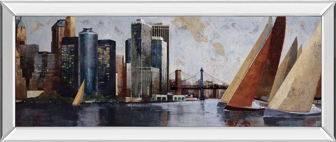 Arriving At Manhattan By Marti Bofarull - Mirrored Frame Wall Art - Dark Gray Classy Art