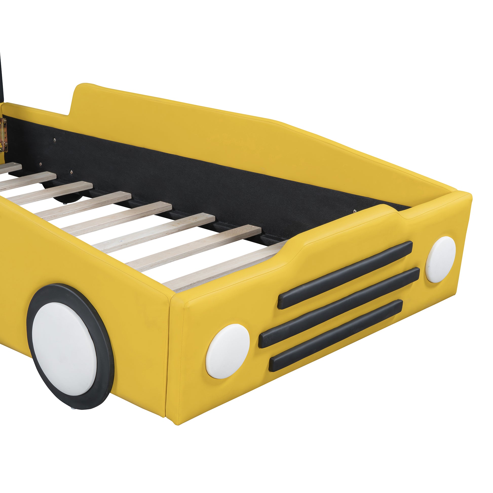 Twin Size Race Car-Shaped Platform Bed with Wheels,Yellow House to Home Furnishings LLC