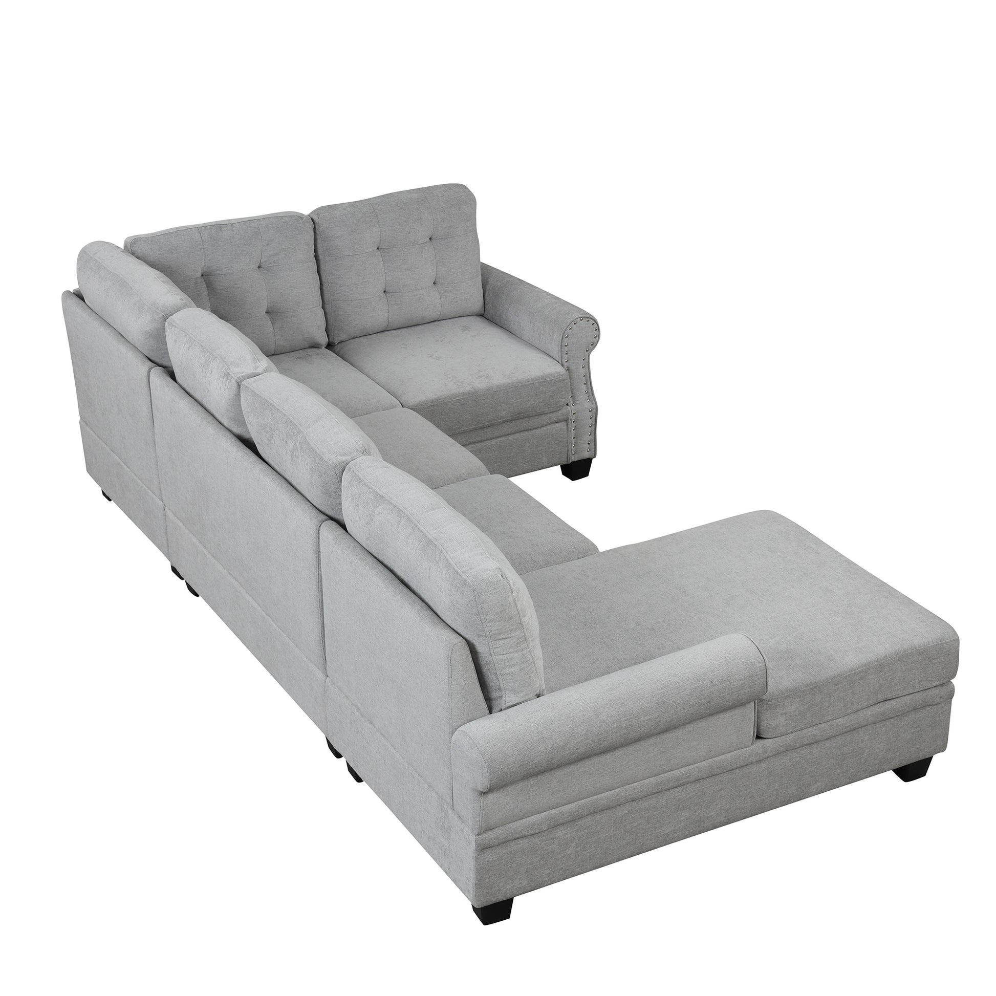 120" Modern U-Shaped Corner Sectional Sofa Upholstered Linen Fabric Sofa Couch for Living Room, Bedroom, Gray House to Home Furnishings LLC