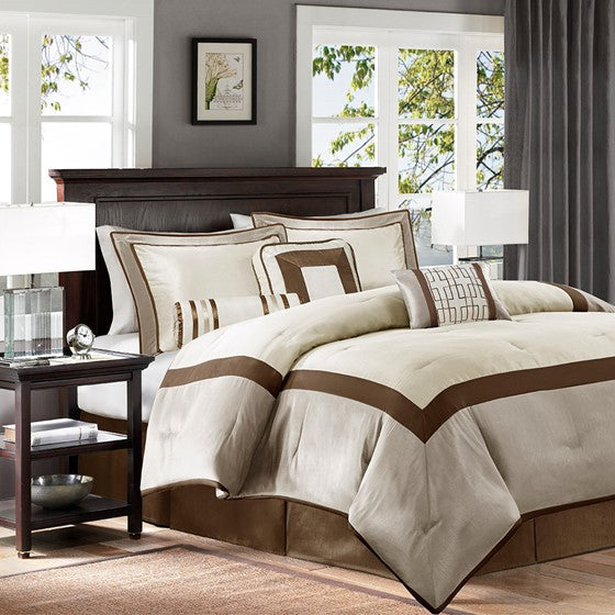 7 Piece Comforter Set Taupe/Brown King Olliix.com