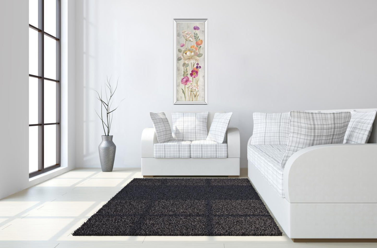 Retro Floral II By Silvia Vassileva - Mirrored Frame Wall Art - Light Gray Classy Art