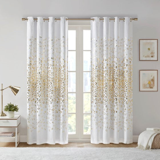 Grommet Top Metallic Animal Printed Total Blackout Curtain White/Gold Olliix.com