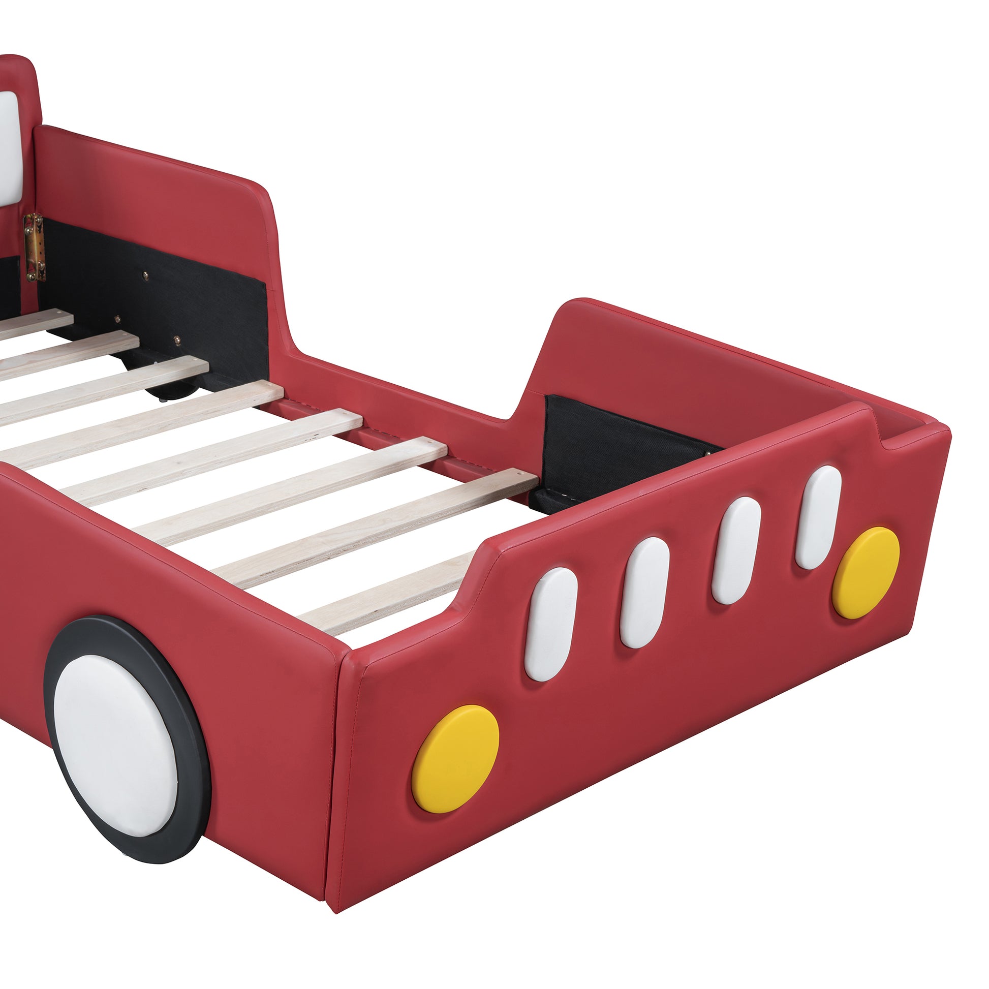 Twin Size Race Car-Shaped Platform Bed with Wheels,Red House to Home Furnishings LLC