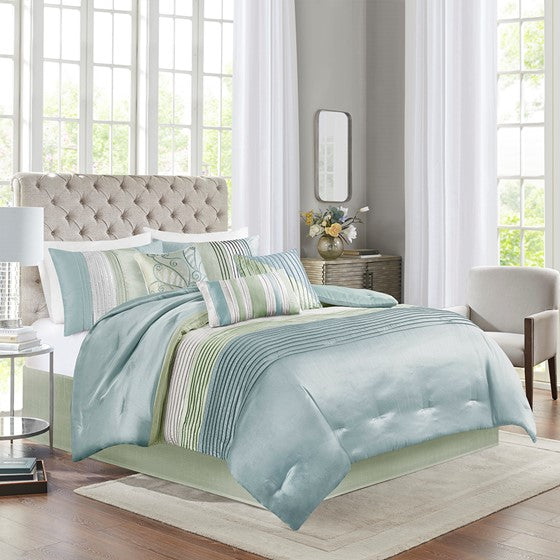 7 Piece Comforter Set Green Olliix.com