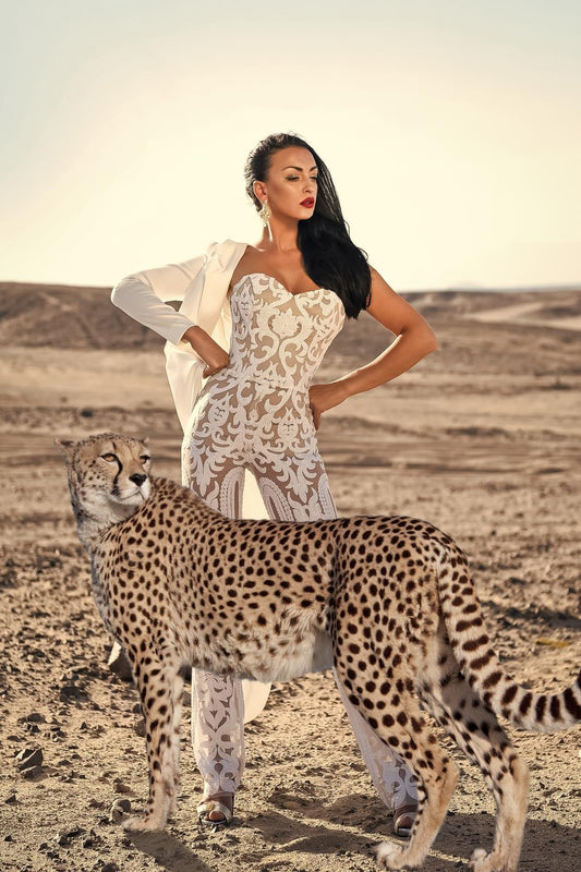 Tempered Glass With Foil - Cheetah Girl - Beige Classy Art