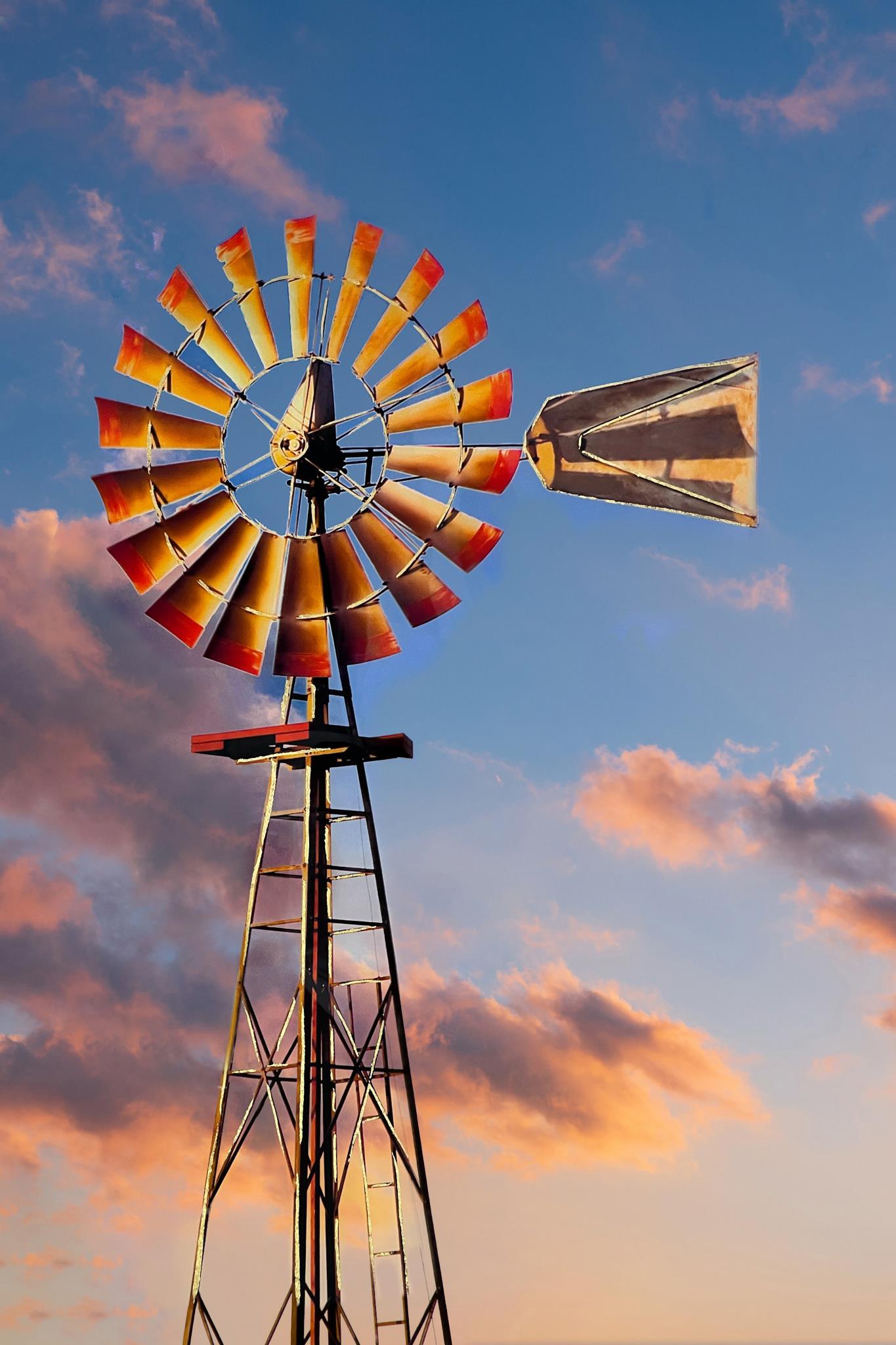 Tempered Glass With Foil - Windmill At Dawn - Light Blue Classy Art