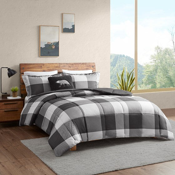 Down Alternative Comforter Set Grey/Black Buffalo Check Twin Olliix.com