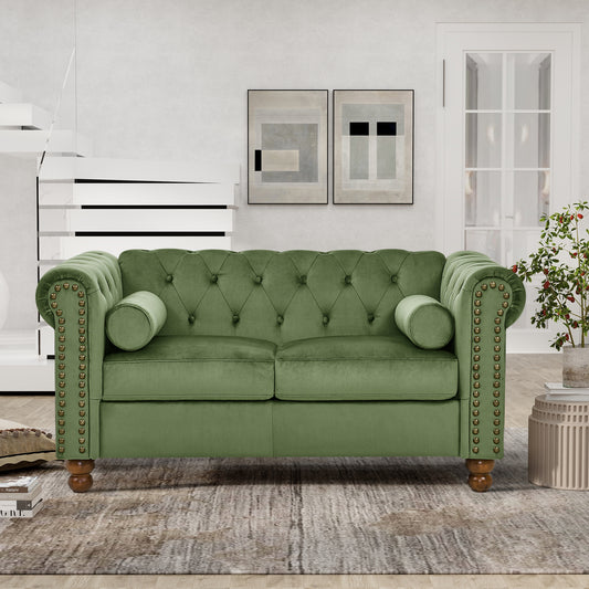 PHOYAL Large LOVE SEAT, Velvet Sofa TWO-seat Sofa  Classic Tufted Chesterfield Settee Sofa Modern 2 Seater Couch Furniture Tufted Back for Living Room (Green) ***(FREE SHIPPING)***