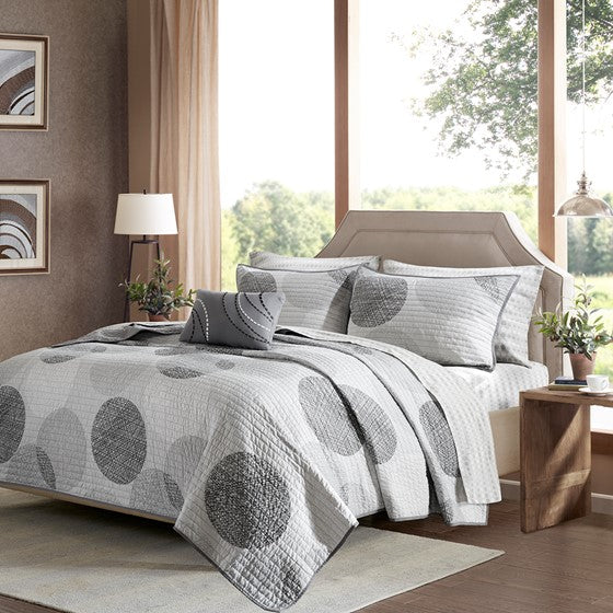 8 Piece Quilt Set with Cotton Bed Sheets Grey King Olliix.com