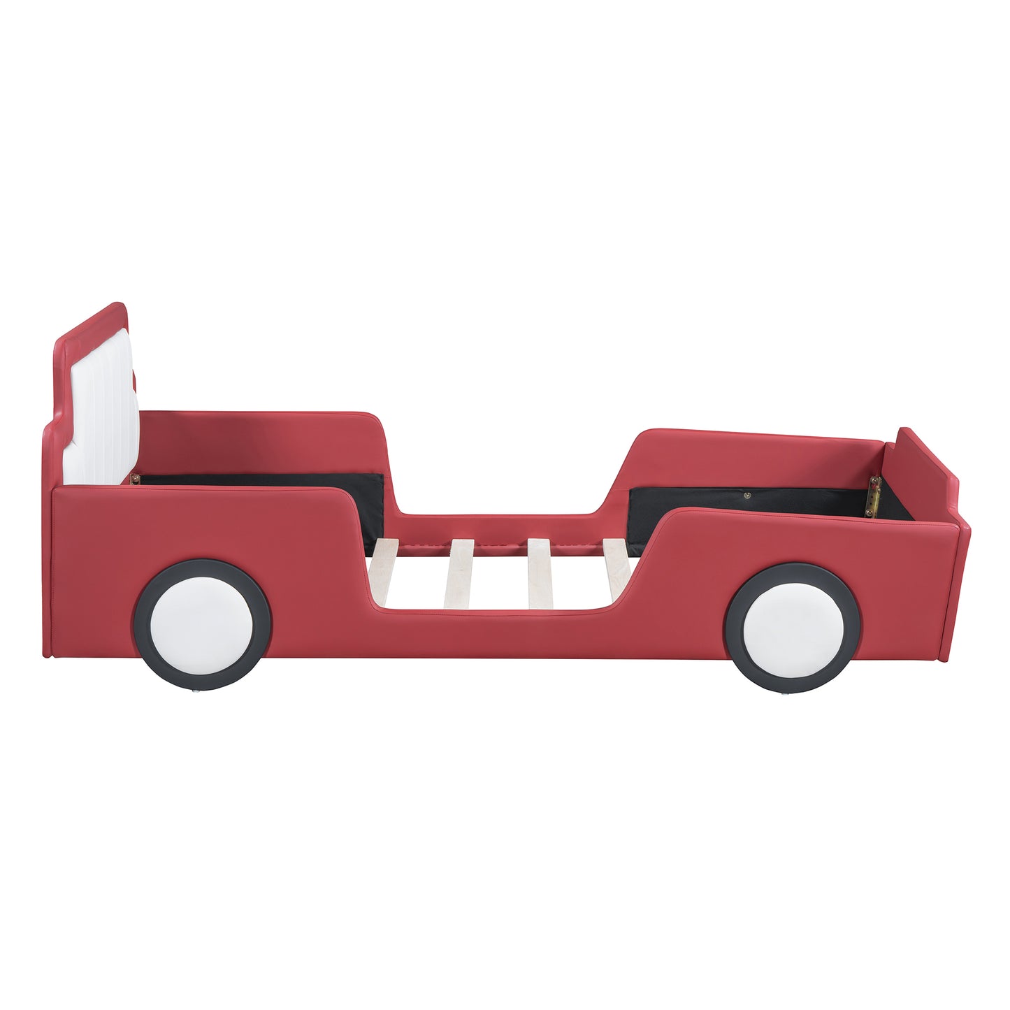 Twin Size Race Car-Shaped Platform Bed with Wheels,Red House to Home Furnishings LLC