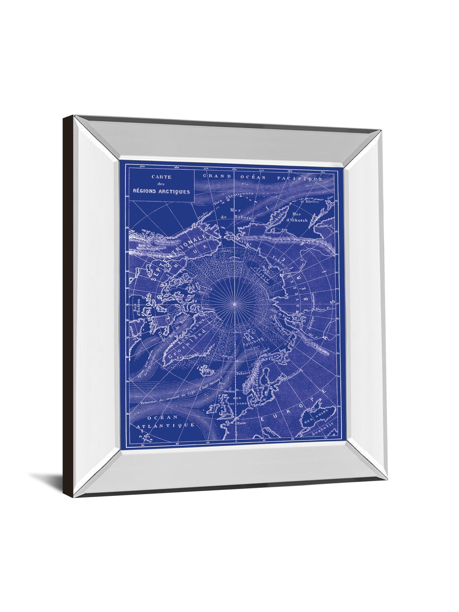 Arctic Map By The Vintage Collection - Mirror Framed Print Wall Art - Blue Classy Art