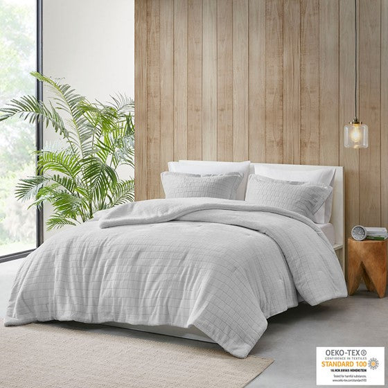 Plush to Sherpa Comforter Set Grey Cal King Olliix.com