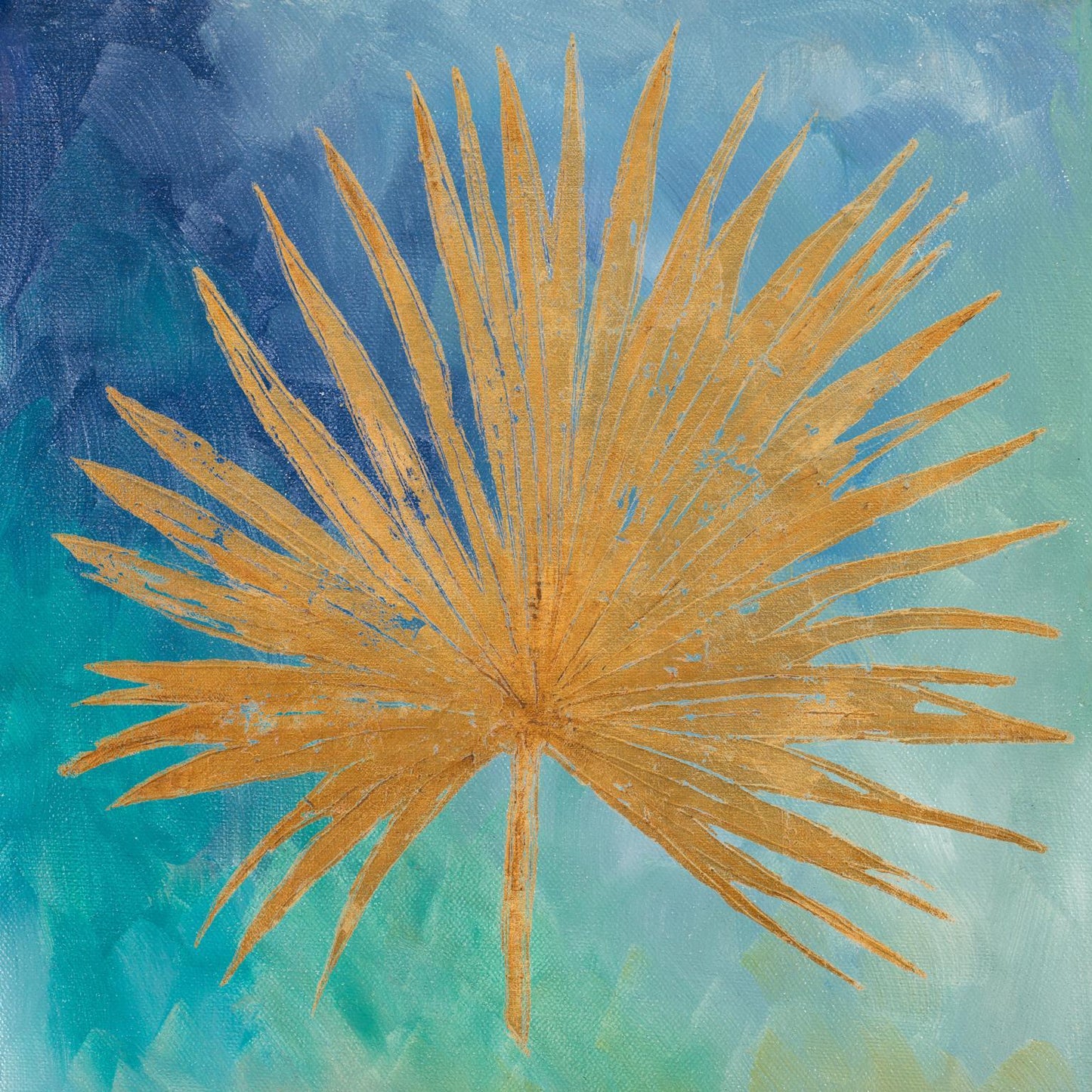 Small - Teal Gold Leaf Palm I By Patricia Pinto - Blue Classy Art