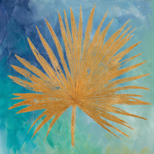 Small - Teal Gold Leaf Palm I By Patricia Pinto - Blue Classy Art