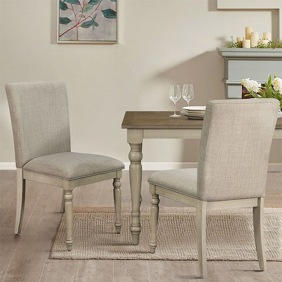 Upholstered Dining Chair with Turned Wood Legs Set of 2 Light Grey Olliix.com