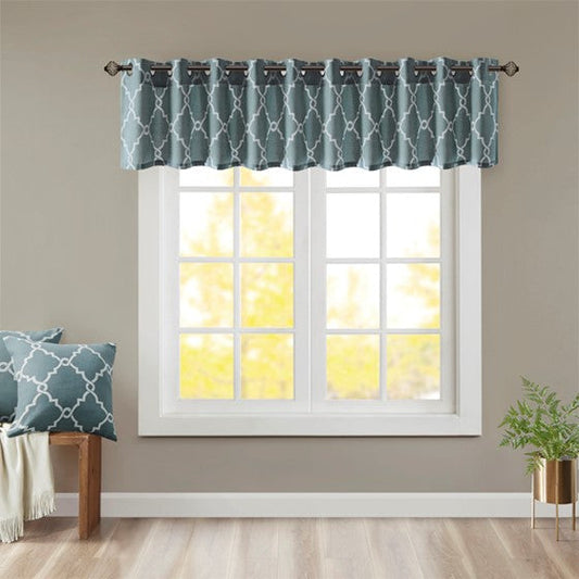 Fretwork Print Grommet Top Window Valance Blue Olliix.com