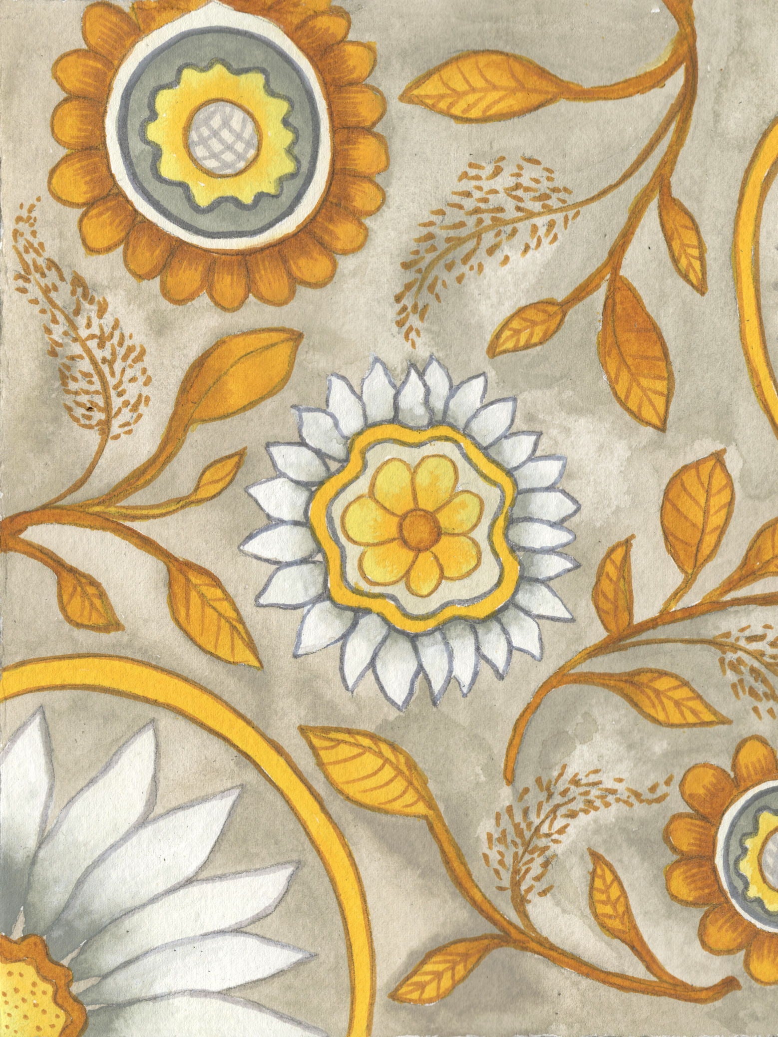 Flowers On Grey I By Elizabeth Medley - Yellow Classy Art