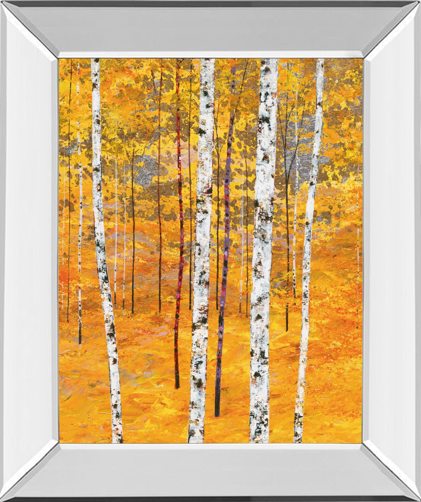 Iridescent Trees IV By Alex Jawdokimov - Mirror Framed Print Wall Art - Yellow Classy Art