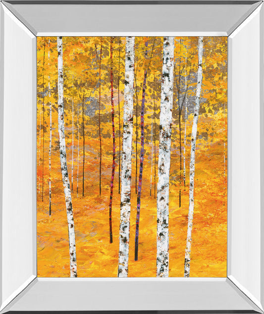 Iridescent Trees IV By Alex Jawdokimov - Mirror Framed Print Wall Art - Yellow Classy Art