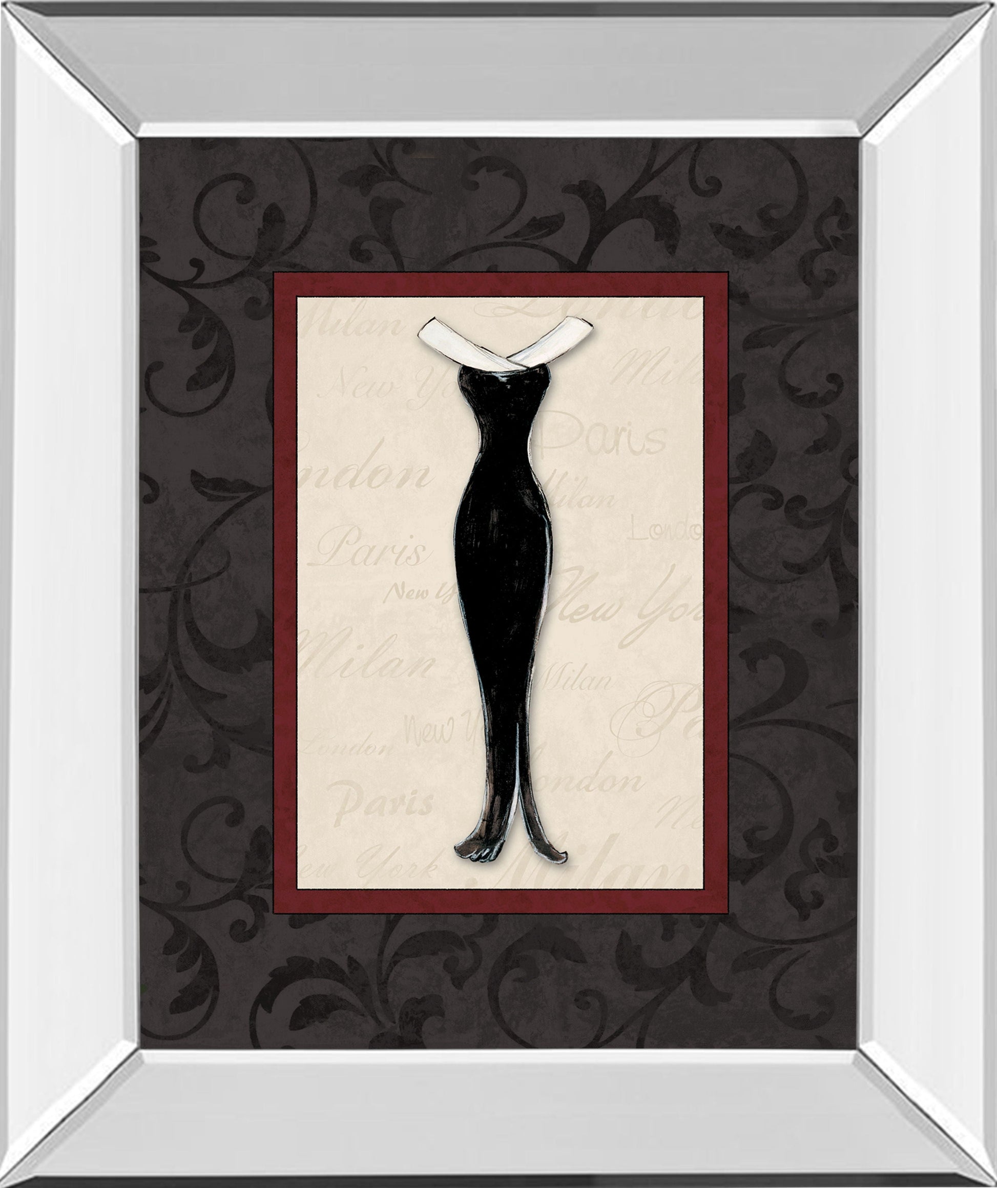 Fashion Dress I By Susan Osbourne Mirror Framed Print Wall Art - Black Classy Art