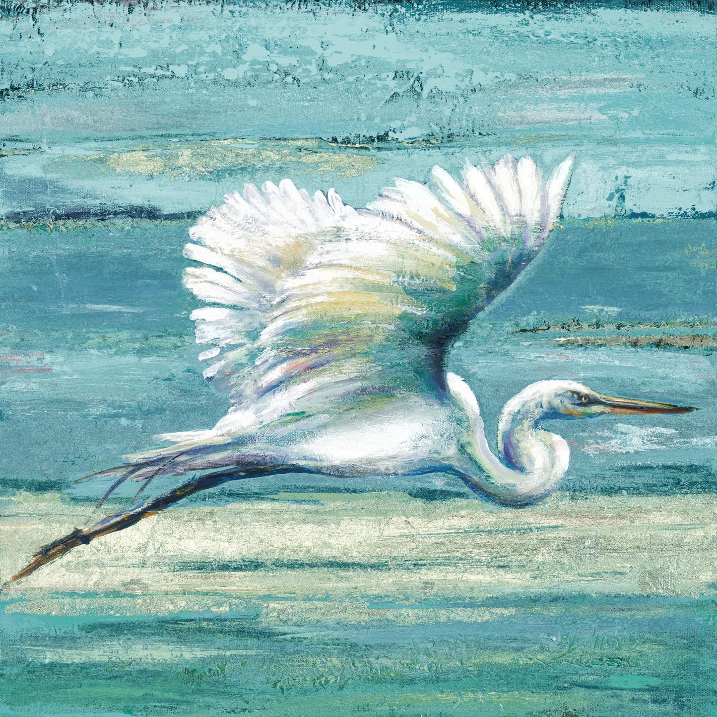 35x35 Small - Great Egret I By Patricia Pinto - Blue Classy Art