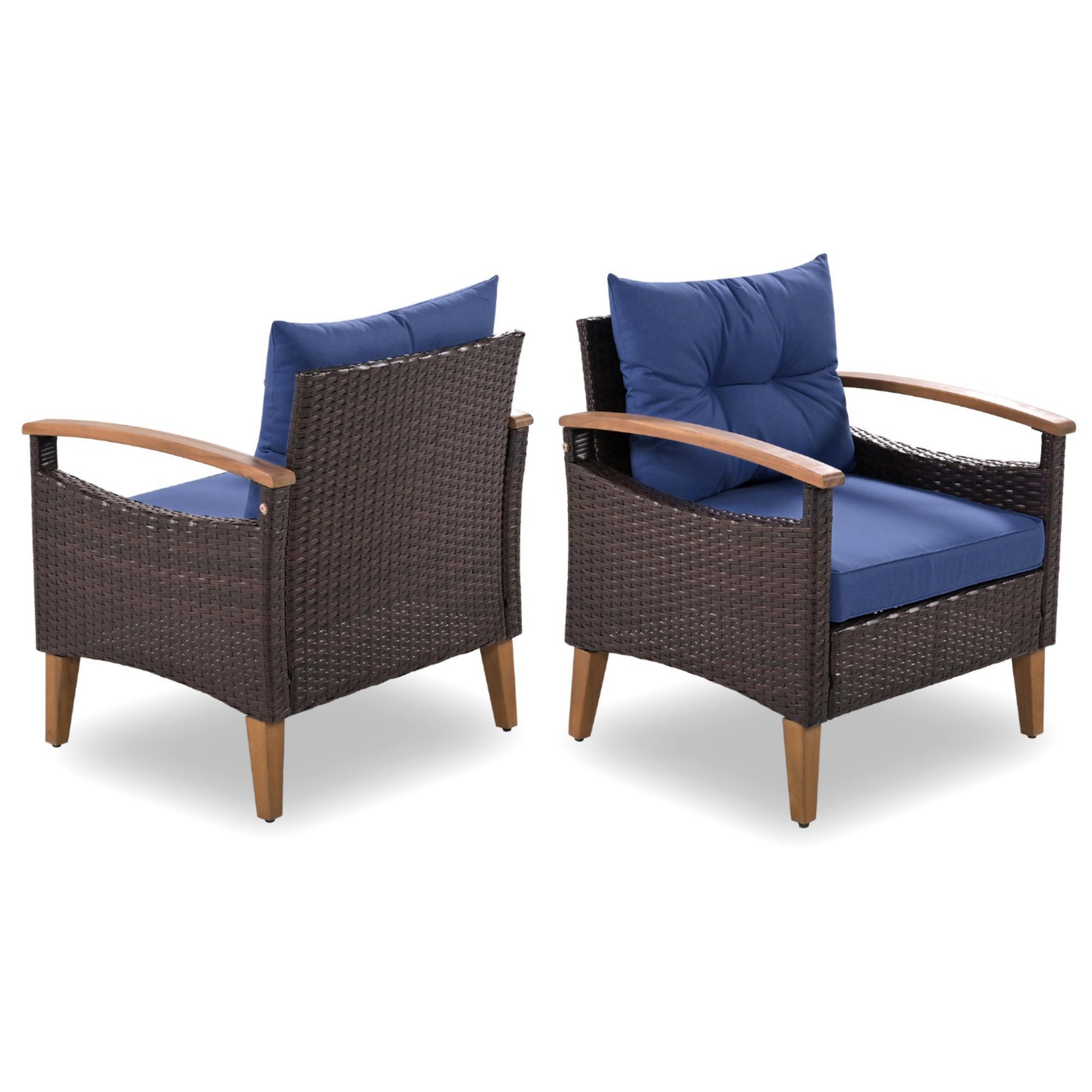 GO 4-Piece Garden Furniture,  Patio Seating Set, PE Rattan Outdoor Sofa Set, Wood Table and Legs, Brown and Blue House to Home Furnishings LLC