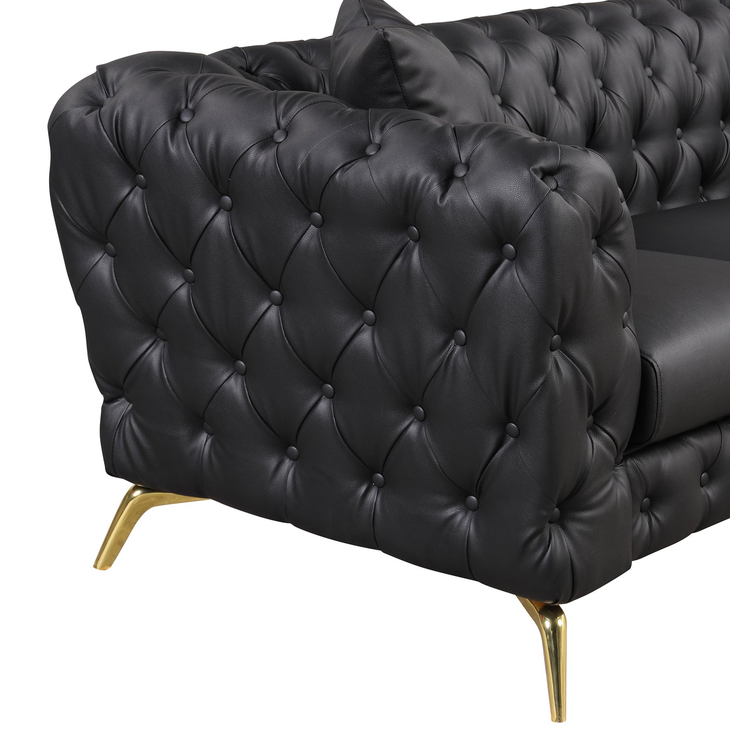 44" Modern Tufted Accent Sofa Chair PU Upholstered Sofa with Sturdy Metal Legs, Button Tufted Back, Single Sofa Chair for Living Room,Apartment,Home Office, Black House to Home Furnishings LLC