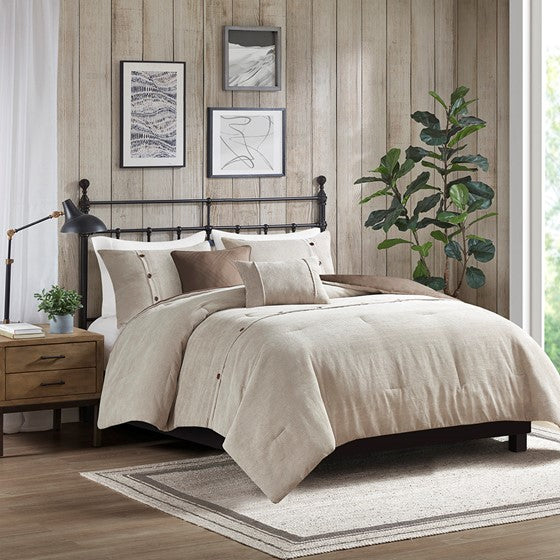 5 Piece Corduroy Comforter Set Tan Full/Queen Olliix.com