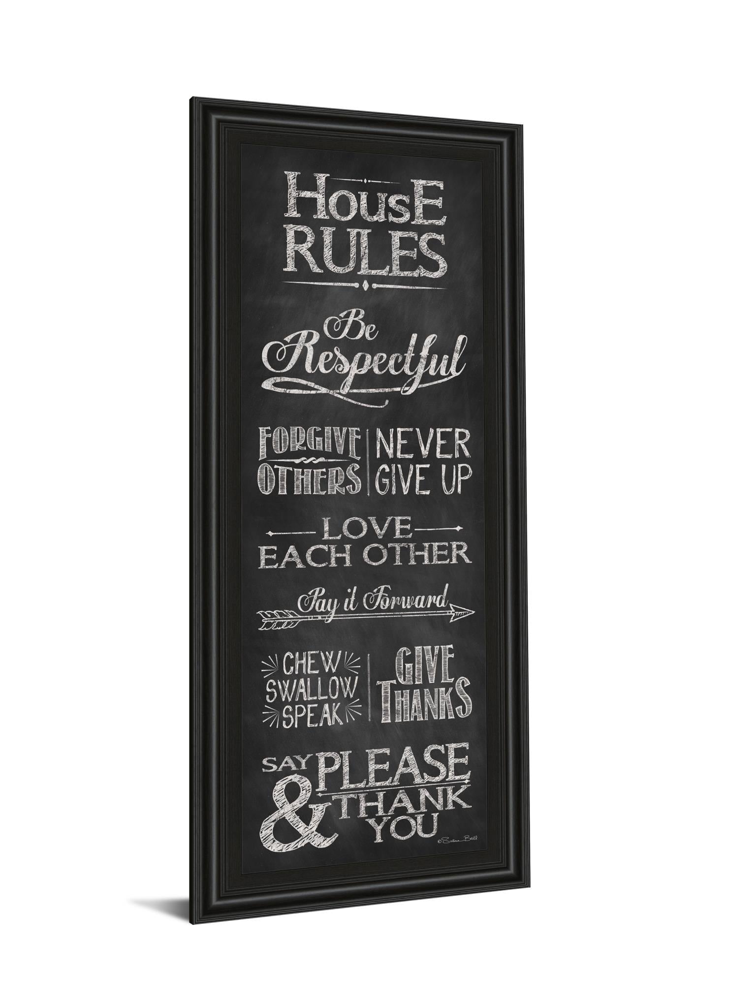 House Rules By Susan Ball - Framed Print Wall Art - Black Classy Art