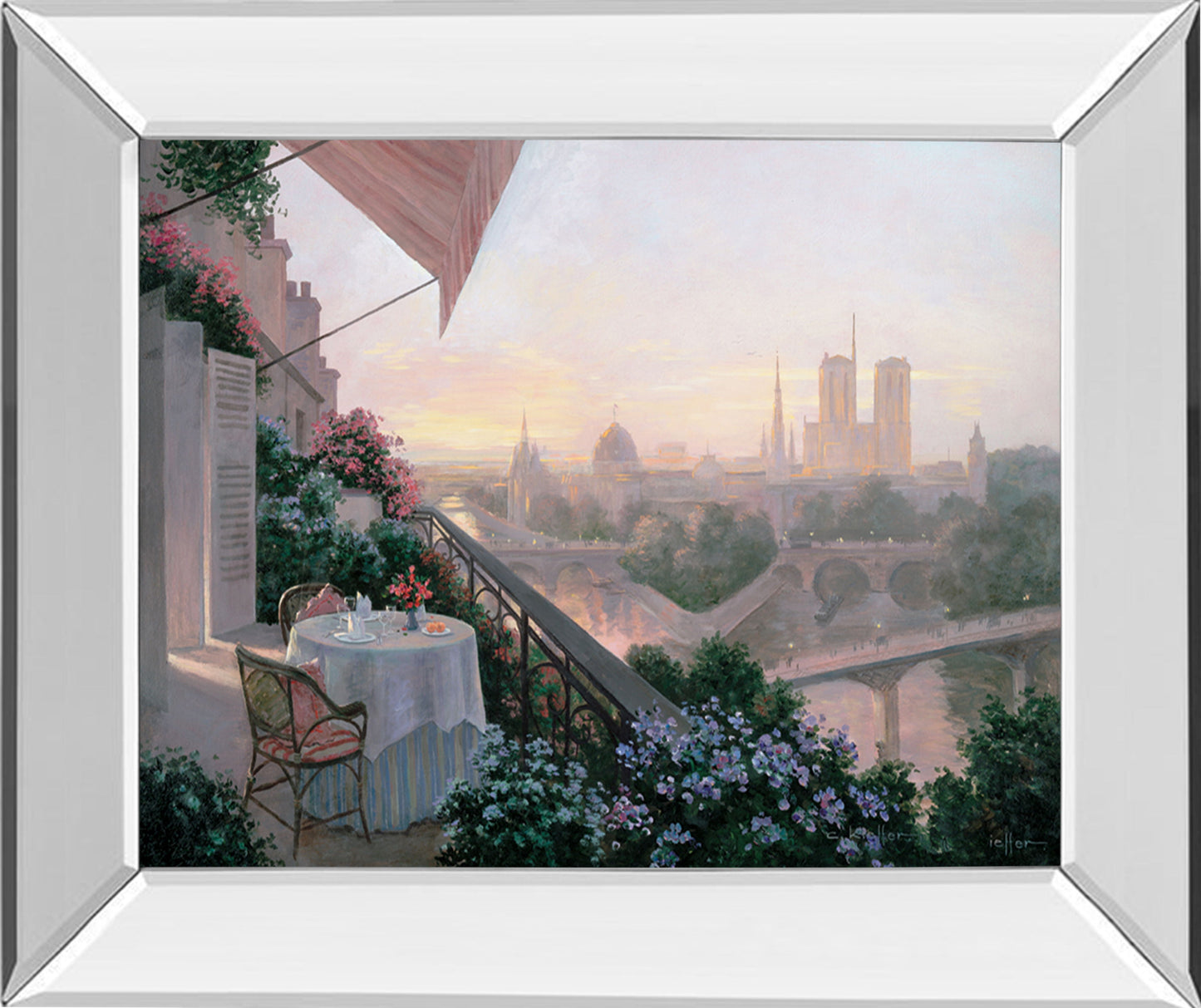 Dinner For Two By Christa Kieffer - Mirror Framed Print Wall Art - White Classy Art