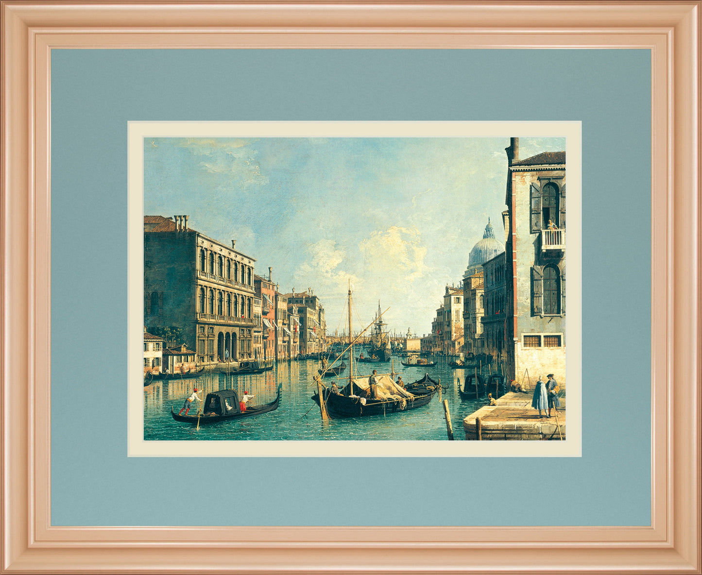 The Grand Canal, Venice The Rialto Bridge By Antonia Canaletto - Framed Print Wall Art - Blue Classy Art