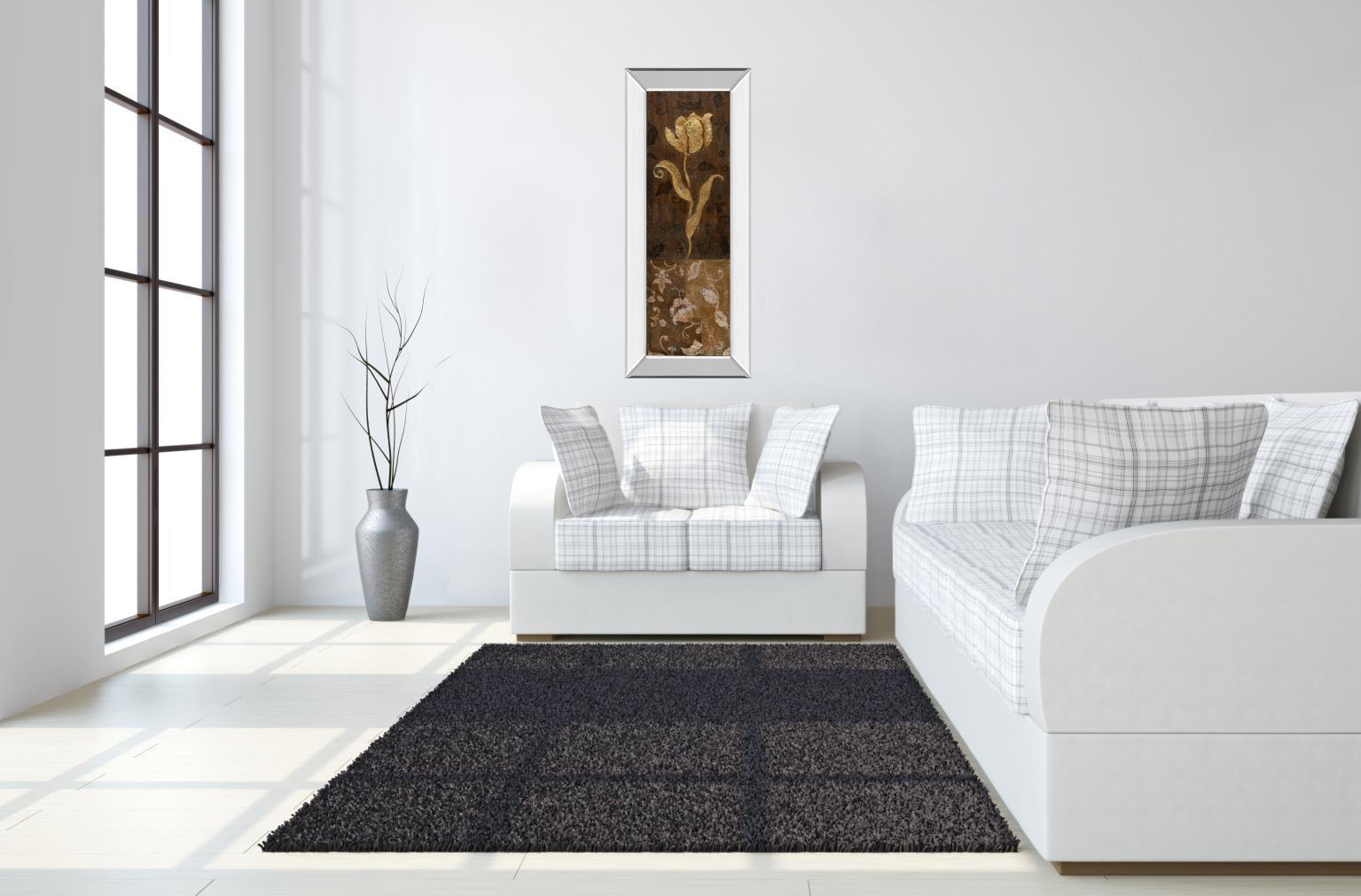 Golden Tulip Il By Tava Studios - Mirror Framed Print Wall Art - Dark Brown Classy Art