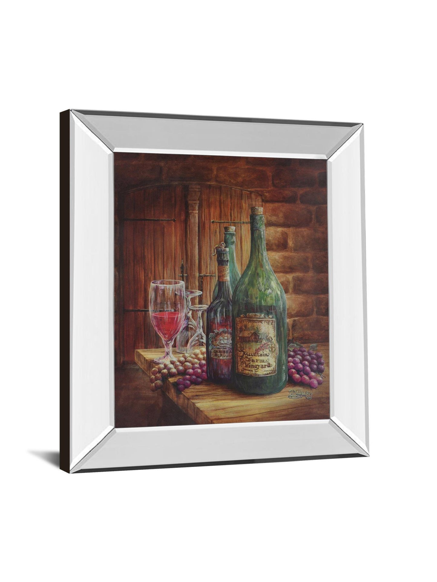 Vintage Wine Ill - Mirror Framed Print Wall Art - Dark Brown Classy Art