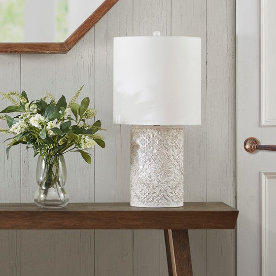 Embossed Floral Resin Table Lamp Ivory Olliix.com