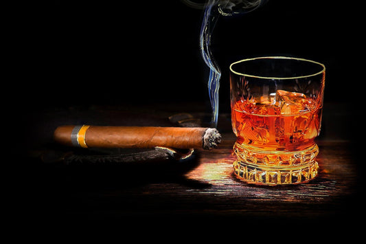 Tempered Glass With Foil - Cohiba & Whiskey - Black Classy Art