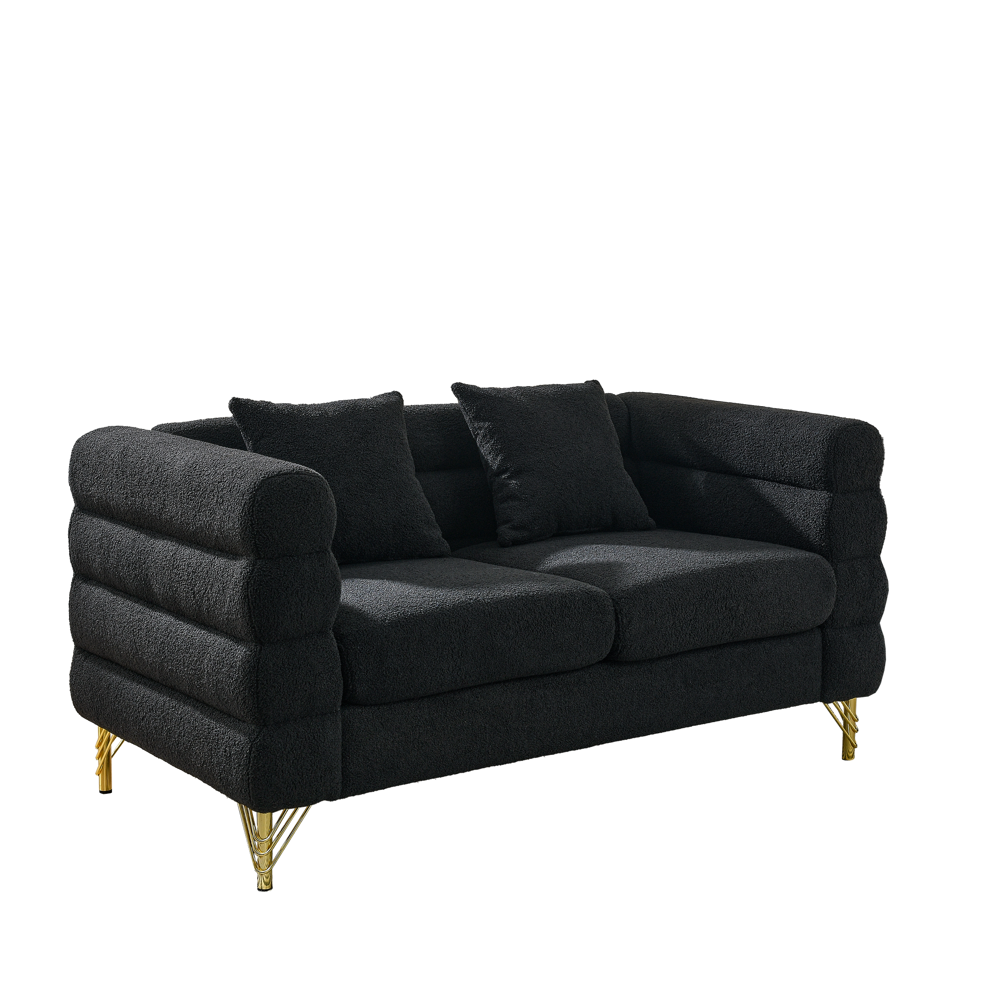 60 Inch Oversized 2 Seater Sectional Sofa, Living Room Comfort Fabric Sectional Sofa - Deep Seating Sectional Sofa, Soft Sitting with 2 Pillows for Living Room, Bedroom, Office, etc., Black teddy House to Home Furnishings LLC